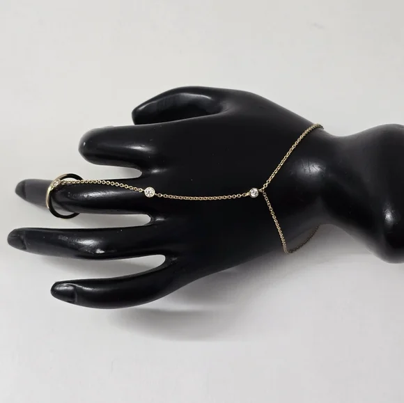 Gold Sterling Silver 925 Slave Chain Bracelet With Ring - Picture 1 of 11